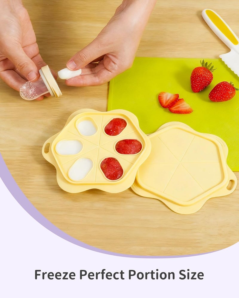 melican Silicone Baby Fruit Food Feeder (2 Pack) with Freezer Nibble Tray, Breastmilk Popsicle Molds for Baby Teething Relief, Feeder for Safe Infant Self Feeding, BPA Free, Dishwasher Safe (Yellow) - Image 3